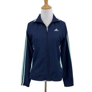 Adidas Jacket Womens S Small Navy Blue Mesh Lined Full Zip 3 Stripes Track